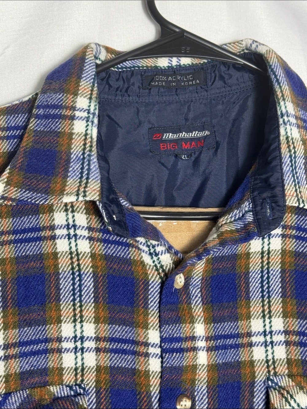 Manhattan Big Man Vintage 1990s Plaid Button-Down Shirt in Blue and Brown XL - Picture 2 of 7